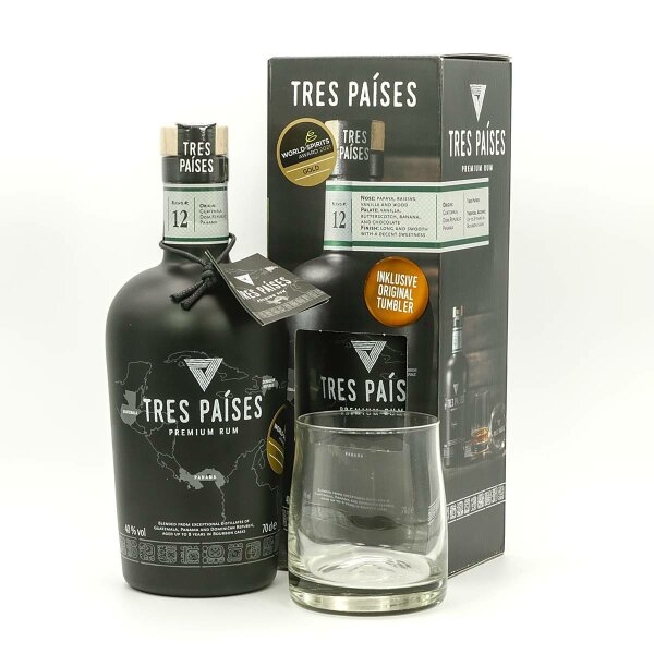 Tres Paises Premium Rum mit Glas 0,7 Liter 40 % Vol.
