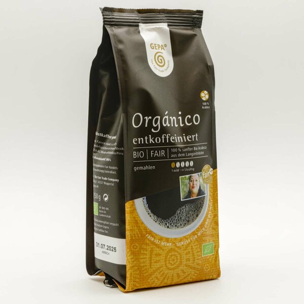 Café Organico, Bio entkoffeiniert, gemahlen 250g
